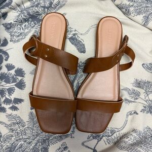 JustFab Brown Slippers with Leather Straps